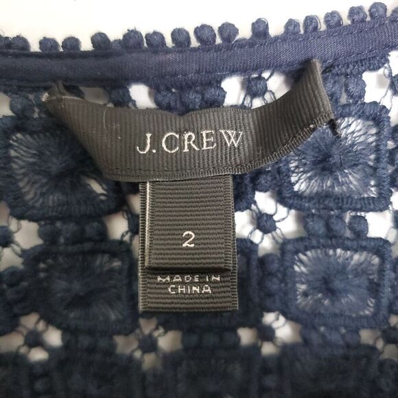 J Crew Top Womens Size 2 Embroidered Gauze Lightweight Navy Crochet Sheer Beachy - Picture 6 of 10